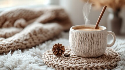 Cozy cup of coffee with natural elements