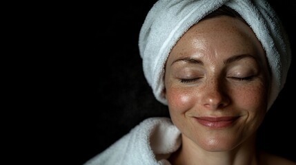 Obraz premium Woman relaxing with a towel, embodying tranquility and self-care.