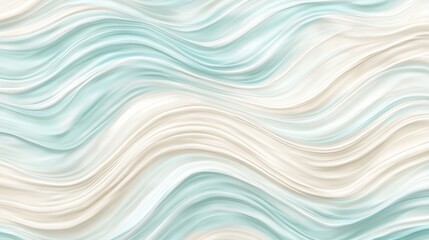 Obraz premium Soft, flowing waves of aqua blue, seafoam green, and pale beige overlap in a textured abstract design, evoking the calm and rhythmic motion of ocean tides under a tranquil sky.