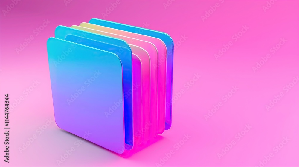 Poster 3d colorful translucent square panels folder stacked against vibrant pink background