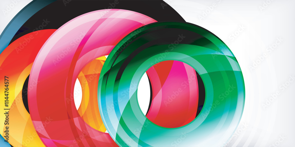 Poster bright colorful circles with light effects. abstract background