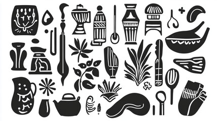 Artistic doodles of classical and contemporary objects for design elements, studio