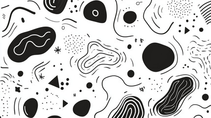 Abstract patterns with doodle shapes, curves, and lines for trendy illustrations