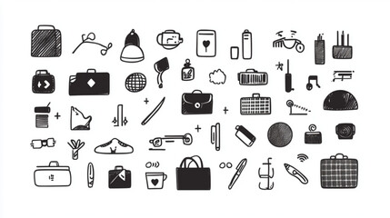Business casual doodle icons and graphic symbols for projects