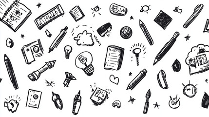 Business casual doodle icons and graphic symbols for projects