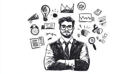 Business casual doodle icons and graphic symbols for projects