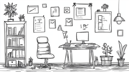 Business-themed doodle sets with office and startup symbols for vector illustrations