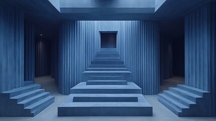 Blue Staircase Ascending Through Abstract Architectural Space