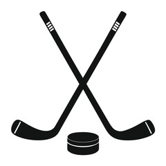 hockey sticks and a puck vector icon isolated on white background.  two hockey sticks and a puck.