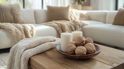 Cozy living room with candles and decorative accents