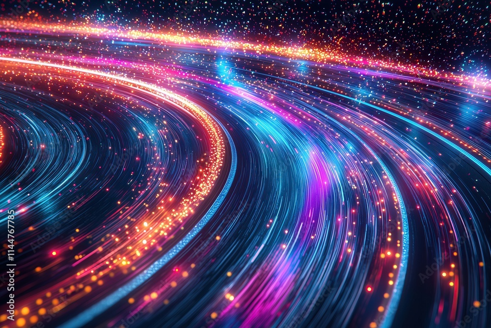 Poster colorful abstract light trails dynamic glowing wave effect