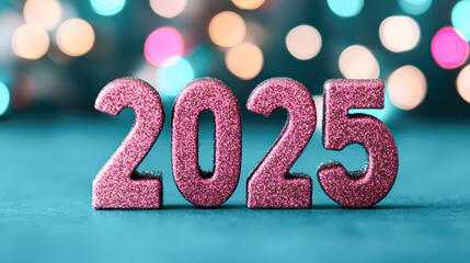 Pink letters on a blue background that spell out the number twenty-five