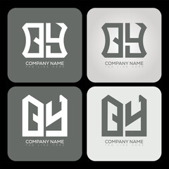QY polygon, hexagon, flat and simple letter logo set in one artboard. QY minimalist and classic logo.