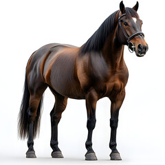 Majestic Brown Horse Portrait on White Background
