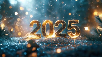 New year celebration 2025 festive atmosphere graphic design sparkling lights creative concept