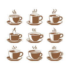 Coffee cup set silhouette vector illustration black and white, Original Vectors of Coffee Cups Logo Art Symbol Design Icons Illustration