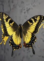 Obraz premium Close-up of Papilio machaon wings, vibrant yellow and black, macro, lepidoptera