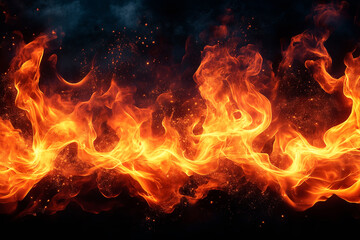 黒い背景に激しく燃え上がる火と炎
