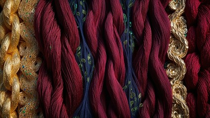Elegant Yarn in Red Gold and Navy for Weaving