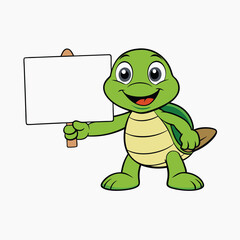 turtle with blank sign board cartoon black and white ,line Isolated object on a white background