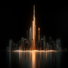 Abstract Cityscape with Illuminated Skyscrapers at Night