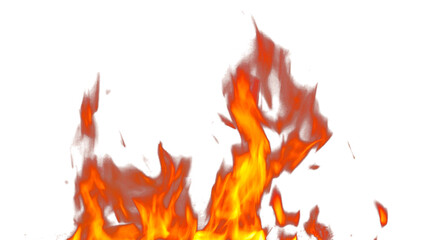 Fire flames burning with red hot sparks on transparent background and texture effects