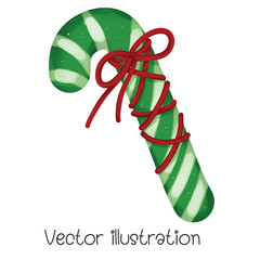 Christmas candy cane shape tied with bow vector illustration