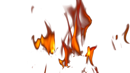 Fire flames burning with red hot sparks on transparent background and texture effects