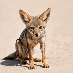 Fototapeta premium small jackal close-up photo on clean white backdrop 