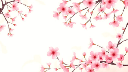 Vibrant Art Spring-inspired border background overflowing with delicate pink cherry blossoms, each petal softly illuminated