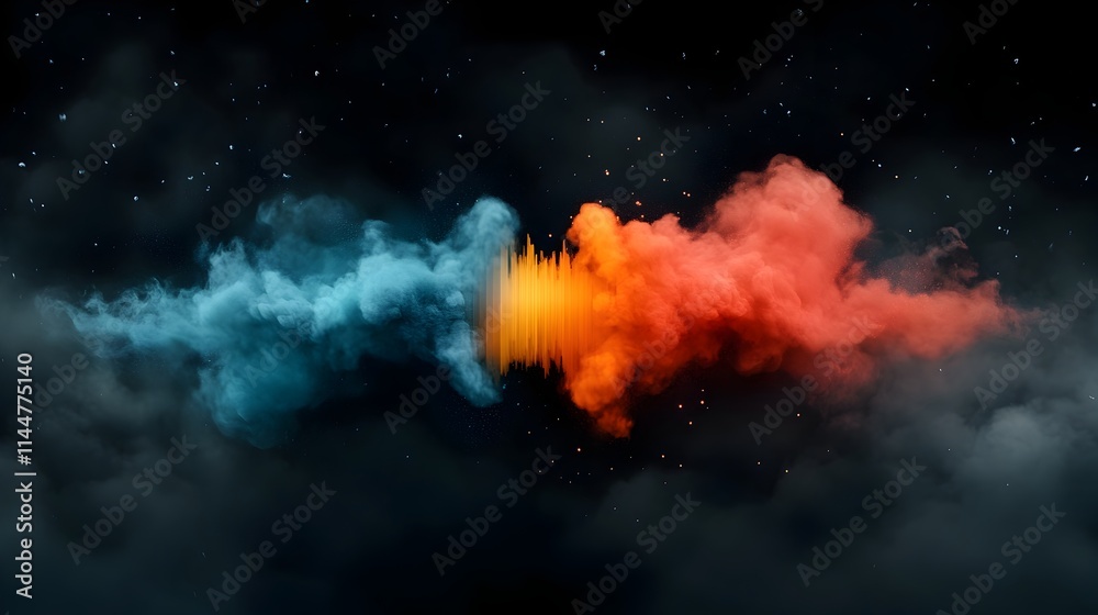 Poster vibrant and dynamic spectrogram visualization of a thunderstorm showcasing the frequency content and