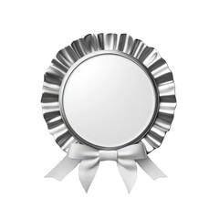 Silver award badge with white ribbon isolated on white background achievement success winner champion concept blank empty copy space mockup template 3d render illustration