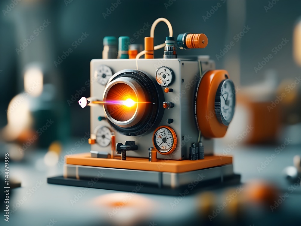 Poster detailed view of a sleek compact metallic spectrometer device analyzing atomic emissions with an int