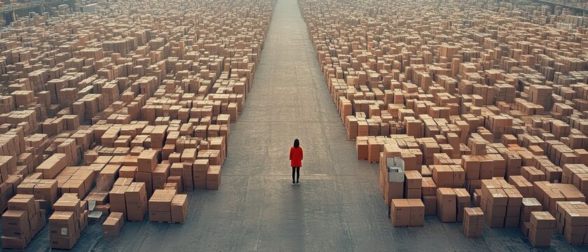 Warehouse visual guide efficiently organizing boxes in a busy environment