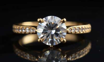 Fototapeta premium Gold jewelry diamond ring close up photography dark