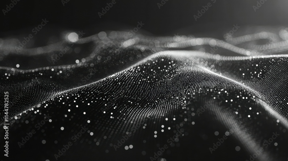 Poster digital wave texture with particles on a dark background for abstract design