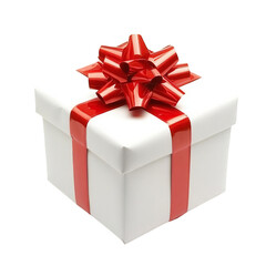 White Gift Box with Red Ribbon and Bow Isolated on White Background Surprise Present Holiday Celebration Birthday Christmas Anniversary Wedding Gift Giving Festive Packaging Special Occasion Festive