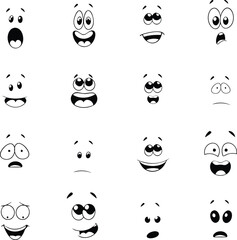 Collection Of Cartoon Facial Expression Hand Drawn Icons Isolated Illustration