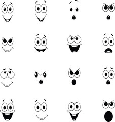 Collection Of Cartoon Facial Expression Hand Drawn Icons Isolated Illustration