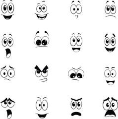 Collection Of Cartoon Facial Expression Hand Drawn Icons Isolated Illustration