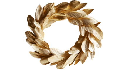 Isolate PNG of Golden Feather Wreath on Transparent Background
