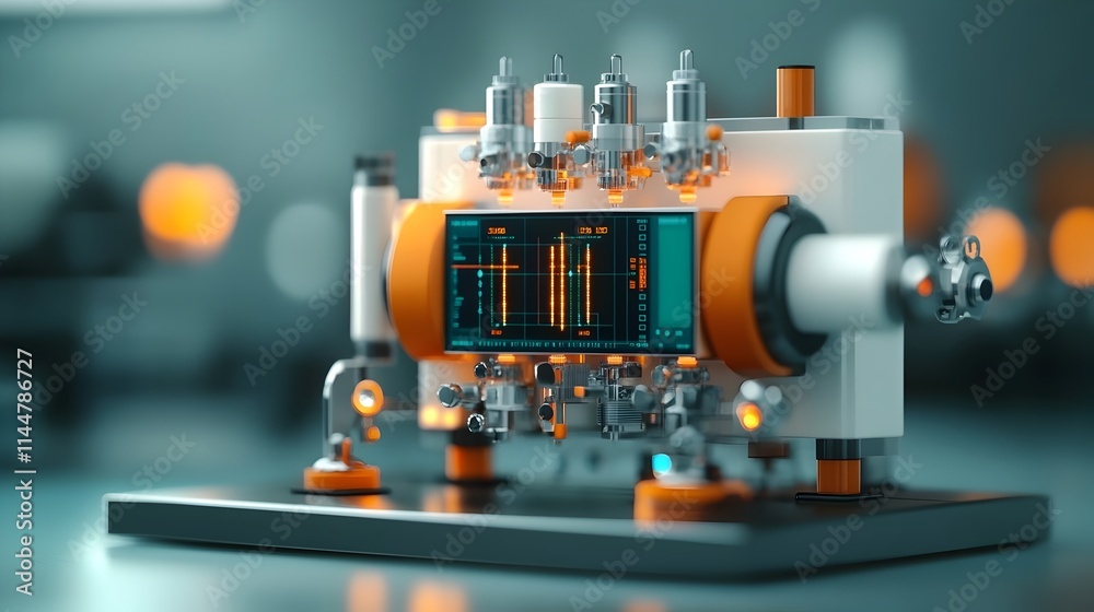 Poster a highly advanced spectrometer meticulously measuring the frequency of atomic emissions featuring a 