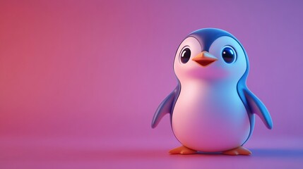Cute cartoon penguin on pink background.