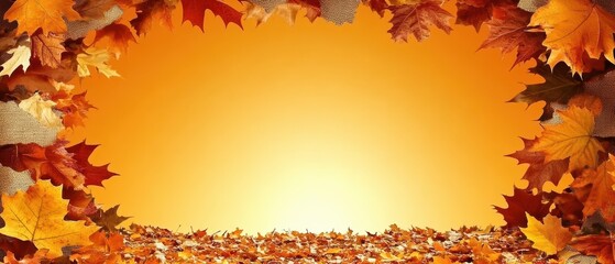 Yellow background with a frame of orange leaves. Banner
