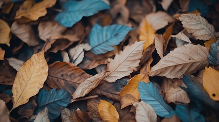 Obraz premium Orange fall leaves in park, autumn natural background