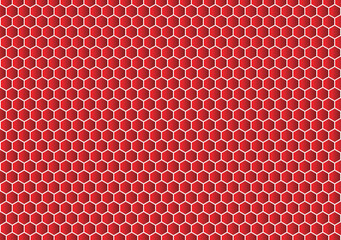 A red honeycomb texture pattern background showcases bold hexagonal shapes, creating a striking and dynamic geometric design.