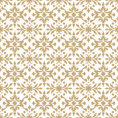 Luxury golden floral ornament. Gold and white vector geometric seamless pattern. Ornament background in damask, baroque, rococo, renaissance, revival style.  Abstract texture. Repeated vintage design