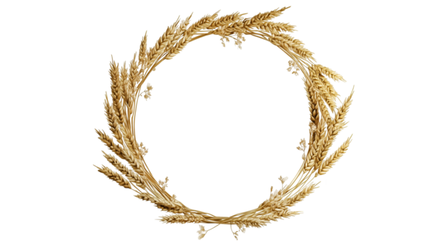 Isolate Circular Wheat Wreath on Transparent Background