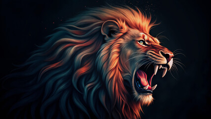 Naklejka premium A lion with its mouth open and teeth bared