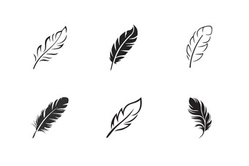 feather vector art silhouette icon, feather logo icon. feather of birds isolated on white background.